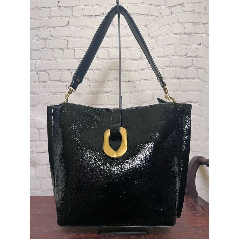 Sondra Roberts crinkle patent larger hobo bag